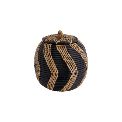 Storied Home Decorative Handwoven Rattan Storage Basket Storage with Lid, Natural and Black
