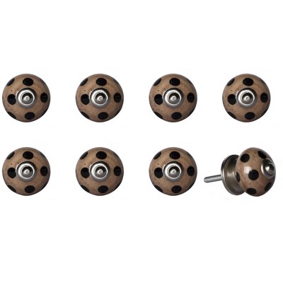 HomeRoots Set of Eight Brown And Black Ceramic And Metal Drawer Pull Knobs