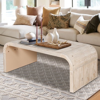 PAGED Farmhouse Coffee Table with Curved Art Deco Design,48" Center Table for Livng Room,Office