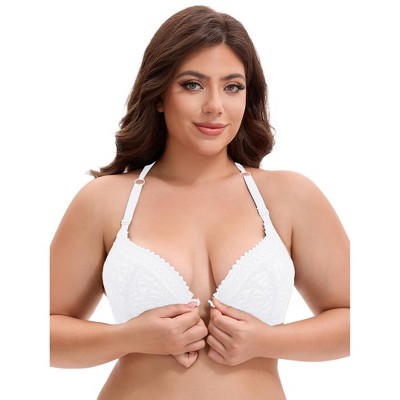 INSPIRE CHIC Women's Lace Front Closure Push Up Underwire Backless Bras