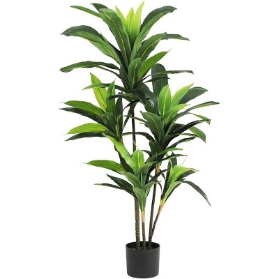4ft Artificial Dracaena Plant, Decorative Fake Tree in Pot with Trunks and Realistic Leaves for House Bedroom Office Garden Store