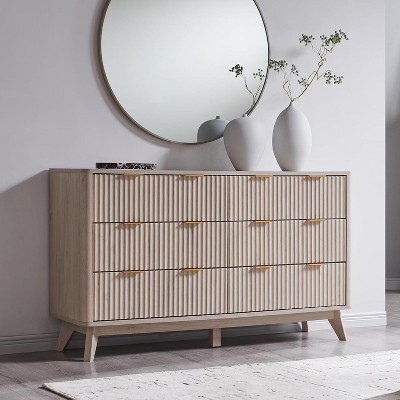 Fluted Dresser for Bedroom, Modern Drawer Chest with Faux Marble Top & Curved Profile, Wood Storage Organizer for Bedroom, Living Room