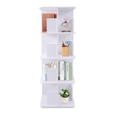 YIYIBYUS 360° Rotating Bookshelf 4 Tier Standing Bookcase Small Corner Bookcase White