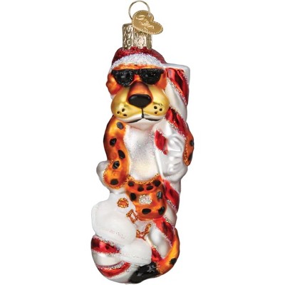 Old World Christmas Glass Blown Holiday Ornament, Chester Cheetah On Candy Cane