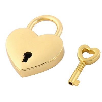 Unique Bargains Metal Luggage Bag Heart Shaped Security Lock Padlock with Key Gold Tone