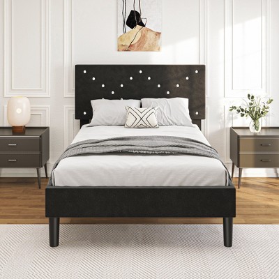Twin Size Platform Bed Frame with Upholstered Headboard
