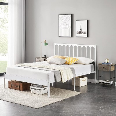 Bed Frame Metal Platform Mattress Foundation with Headboard Heavy Duty Steel Slats Support Under Bed Storage Space No Box Spring Needed Easy Assembly