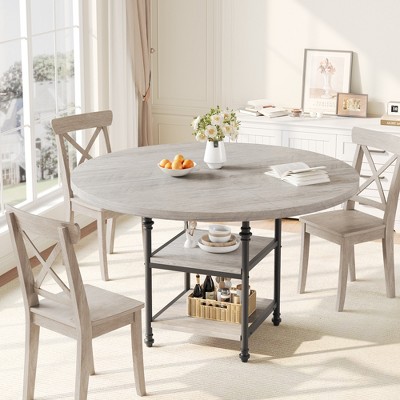Round Dining Table for 4-6, Wooden Round Kitchen Table,3-Layer Modern Dinner Table with Storage Shelves, for Dining Room, Living Room(Table Only)