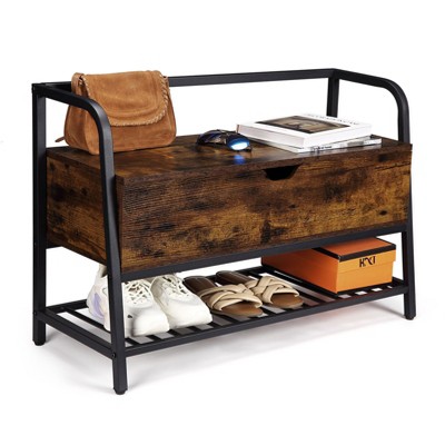 Acekool 47" White Shoe Bench with Sliding Doors & Cushion, Farmhouse Entryway Storage Bench with Hidden Compartment and Adjustable Shelves