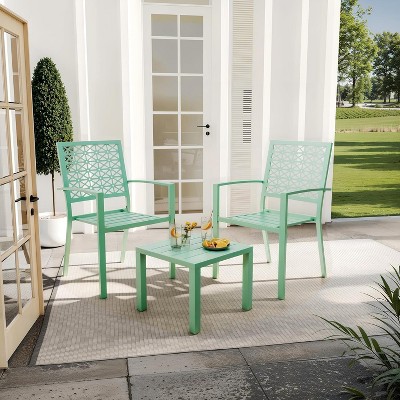 Acekool 3-Piece Outdoor Bistro Set with Stackable Metal Chairs and Square Table, Compact Patio Furniture for Backyard, Deck, Balcony