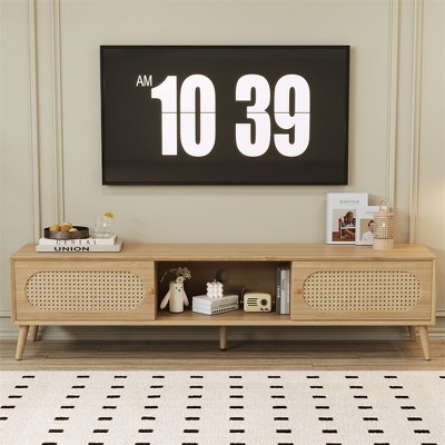 ELJGET 70.8" Modern Farmhouse TV Stand with Sliding Doors, TV Console Cabinet for 80” TV, Entertainment Center for Living Room, Bedroom