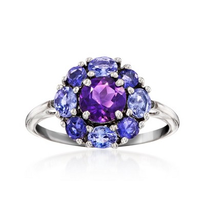 Ross-Simons 0.60 Carat Amethyst, .50 ct. t.w. Tanzanite and .40 ct. t.w. Iolite Ring With Diamonds in 14kt White Gold Size 6