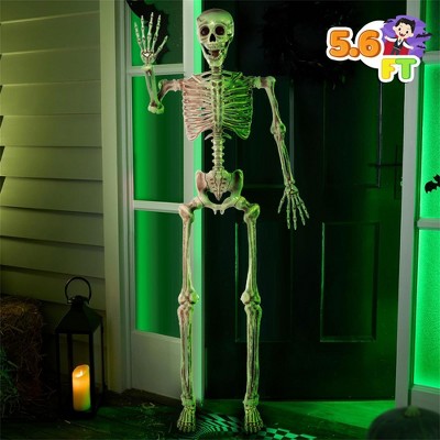 White Halloween Decor 5.6 FT Posable Skeleton for Indoor Outdoor Halloween  Decoration Giant Life Size Skeletons Spooky Scary Party Haunted House Prop