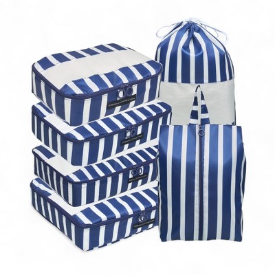 French Connection 6pc Packing Cube Set - Travel Storage Set for Luggage (Striped)