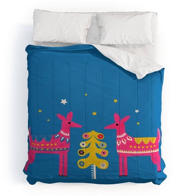 Deny Designs King Showmemars Festive Deers In Hot Pink Comforter and Pillow Sham Pink