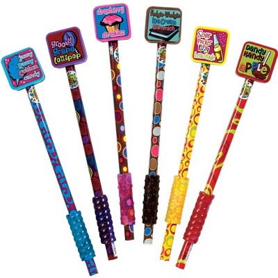 Scented Snack Pencils with Giant Erasers (6 Pack) - Fun Designs, Matching Grip, #2 HB Lead
