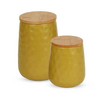 Design Imports Lemongrass Matte Dimple Texture Ceramic Canister Set/2