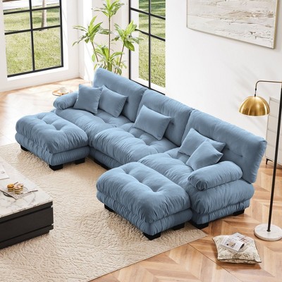 Luxury Modular Sectional Sofa Couch - Oversized U Shaped Cloud Couch for Living Room,Deep Seat Sofa Couch with 2 Ottomans ,Chenille Green