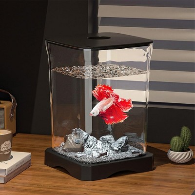 Mini Desktop Rectangular Fish Tank, Aquarium Starter Kit,With Top Feeding Hole & Built-in Bottom Light Tabletop Decoration For Betta Fish