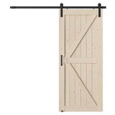SMARTSTANDARD 80 in. Height K Shape Natural Wood Interior Sliding Barn Door with Hardware Kit