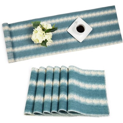 Juvale Christmas Placemats with Table Runner (Striped, 6 Pieces)