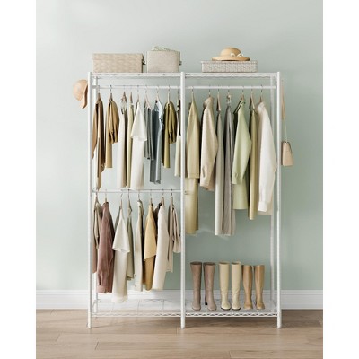 SONGMICS Clothes Rack, Freestanding Wardrobe Closet, Metal Clothing Racks, Heavy-Duty Garment Rack with Adjustable Wire Shelves