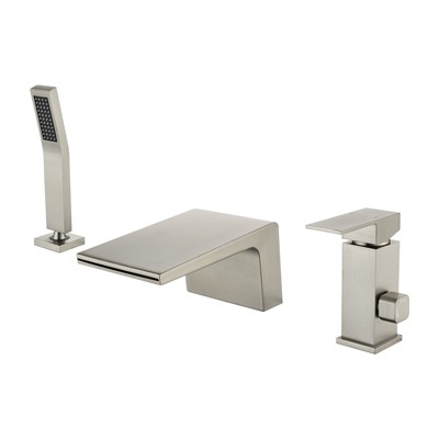 Cobbe Brushed Nickel Bathtub Faucet Set with 3.5-Inch Wide Waterfall Spout and Handheld Shower Single Handle 3-Hole Installation