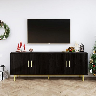 Vipbear TV cabinet with slot door, TV cabinet with adjustable shelf, with 4 doors, modern TV console, height, suitable for living room and bedroom