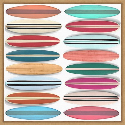 16" x 16" Surfboard Pattern by Edward M Fielding Framed Canvas Wall Art - Amanti Art: Vibrant Teal & Orange Decor