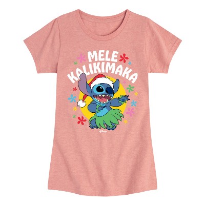 Girls' - Lilo and Stitch - Mele Kalikimaka Hula Stitch Christmas Fitted Short Sleeve Graphic T-Shirt