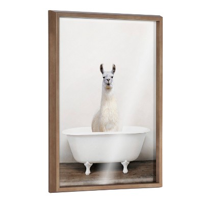18" x 24" Blake Alpaca in the Tub Color Framed Printed Glass Gold - Kate & Laurel All Things Decor