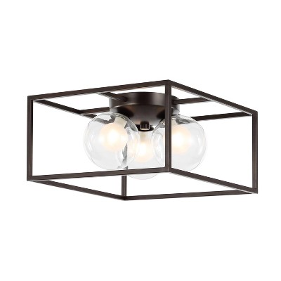 JONATHAN Y Kyle 14" 3-Light LED Flush Mount: ETL Listed, Glass Shade, 2700K Warm Bulbs