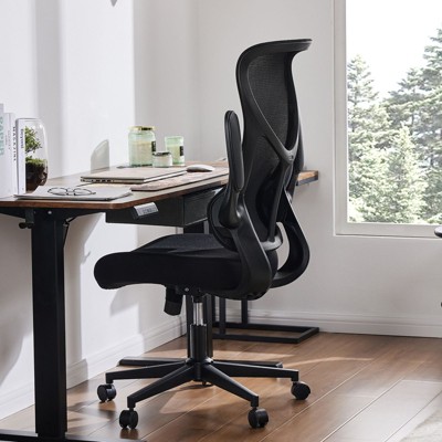 SEVOBAL Task and Office Chairs Adjustable Back Mesh Computer Chair with Lumbar Support, Flip Up Arms for Home, Workspace, Black, 25.5"*26.3"*48"