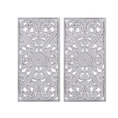 (Set of 2) 15.5" x 31.5" Botanical Wood Carved Wall Panel White