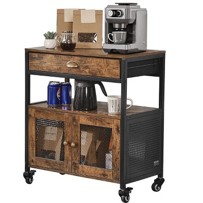 VEVOR Coffee Bar Cabinet, 24 Inch Farmhouse Coffee Bar Cabinet with Storage, Movable Coffee Bar Table with Wheels & Mesh Door, Brown