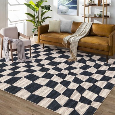 8x10 Area Rugs for Living Room Modern Checkered Rug Non Slip Throw Rugs Large Rugs