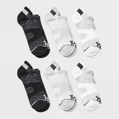 Women's 6pk Active Accents No Show Tab Socks - All In Motion™ White/Gray/Black 4-10: Arch Support, Reinforced Heel & Toe