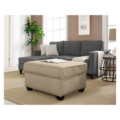 Olin Ottoman with Storage Beige Linen - Serta: Footstool, Microfiber, Wood Frame, 34" Wide