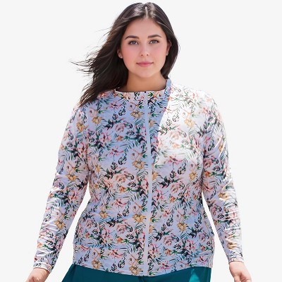 Calypsa Women's Plus Size Long Sleeve Full-Zip UPF 50+ Nora Swim Top