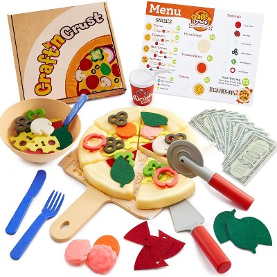 Joyfy Pizza Play Food Set with 18 Toppings, Pretend Play Cutting Food Toy for Kids, Craft 'n Crust,Cooking Kitchen Set for Boys Girls Aged 3 4 5 6