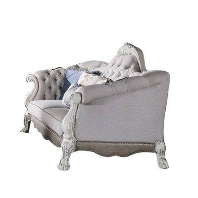 74" Dresden Sofa Synthetic Leather and Bone White Finish - Acme Furniture: Includes 1 Pillow, Nailhead Trim, Wood Frame