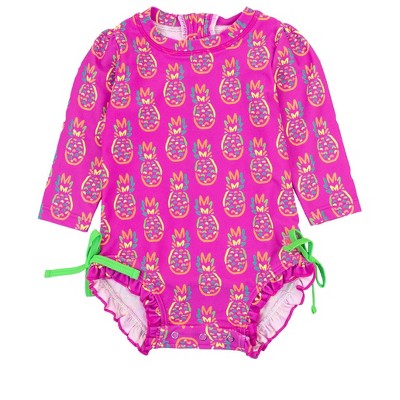 RuffleButts Baby/Toddler Girls UPF50+ Long Sleeve One Piece Rash Guard