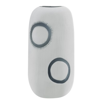 Elara Contemporary Matte White and Navy Oval Opening Tabletop Vase - Cylindrical Large