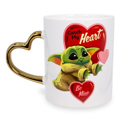 Silver Buffalo Star Wars: The Mandalorian Grogu Heart-Shaped Handle Ceramic Mug | 14 Ounces
