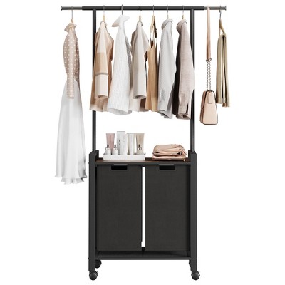 Large Laundry Hamper With Hanging Clothes Rack – Rolling Laundry Basket With Removable Pull-Out Sorting Bags