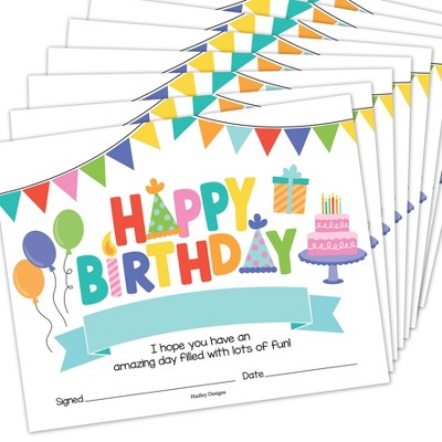 Hadley Designs Colorful Happy Birthday Certificates For Students, Set of 25