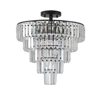 Dolonm 20" Black Crystal Chandelier Ceiling Light, Modern Luxury 10-Light Flush Mount Light Fixture(No Bulbs)