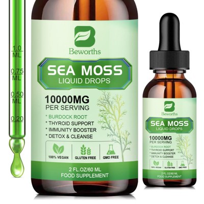 B Beworth Organic Sea Moss Liquid Drops 10000mg - Joint, Digestion, Thyroid Immunity Essential Support - 2 Fl.oz