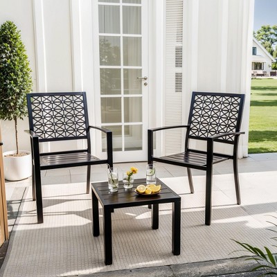 3 Pieces Patio Furniture Set, Metal Outdoor Furniture with 2 Chairs and Coffee Table, Modern Bistro Set for Garden, Balcony, Porch