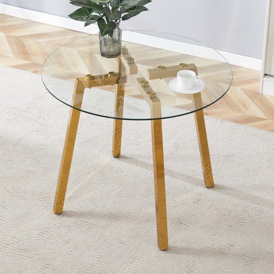 36" Round Tempered Glass Dining Table with 7-Shaped Metal Legs, Modern Luxurious Design for Dining, Office or Coffee Use